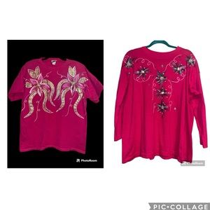 “Moda Bazaar”California 2 Hot pink puff, paint, glitter, floral, and faux pearls